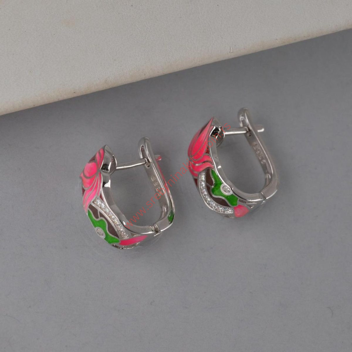 Minđuše magnolija emajl - 0286 - Slika 3
