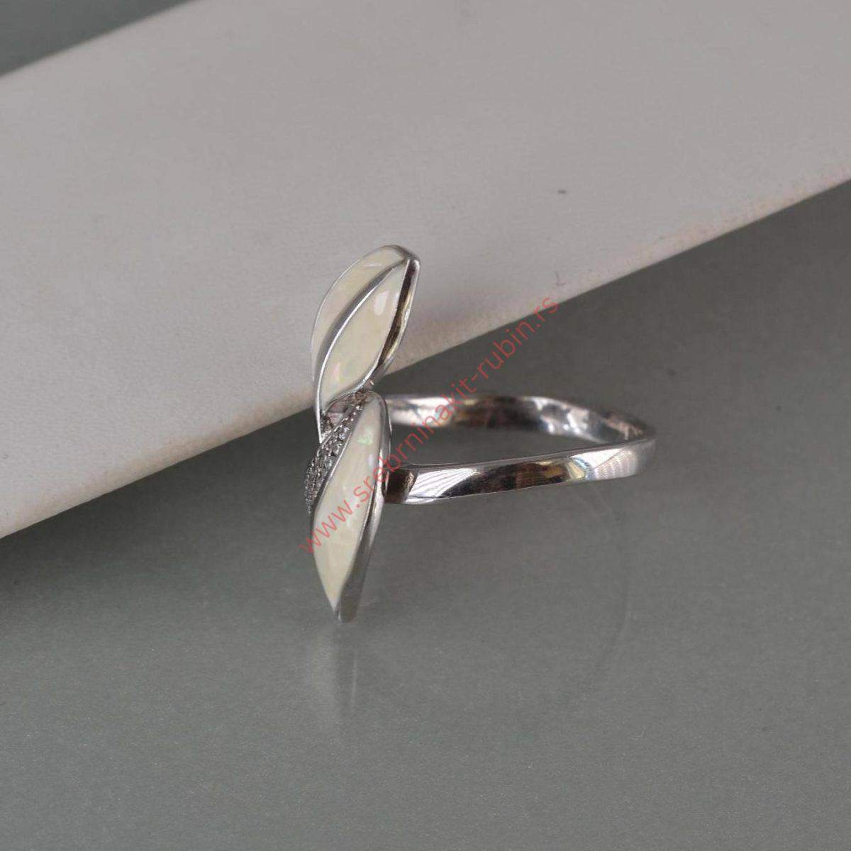 Prsten sedef beli sa cirkonima - 0153 - Slika 4