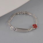 Narukvica dečija figaro (3+1) sa pločicom cvet emajl i cirkoni - 0386