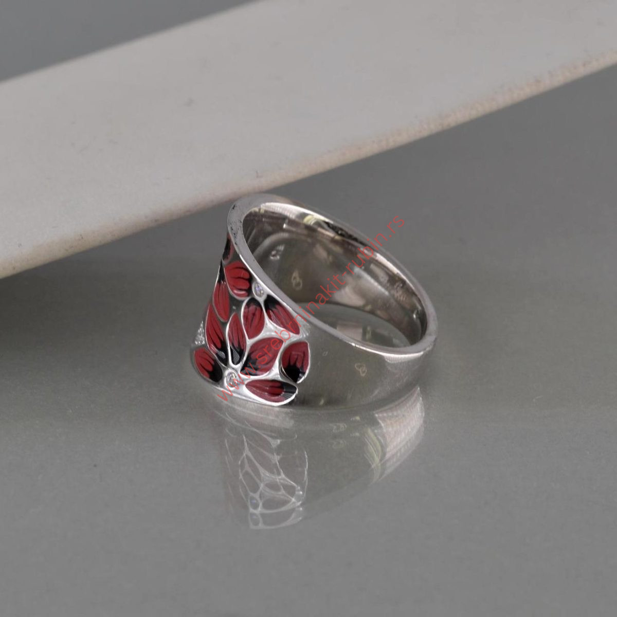 Prsten emajl cvet sa cirkonima - 0528 - Slika 3