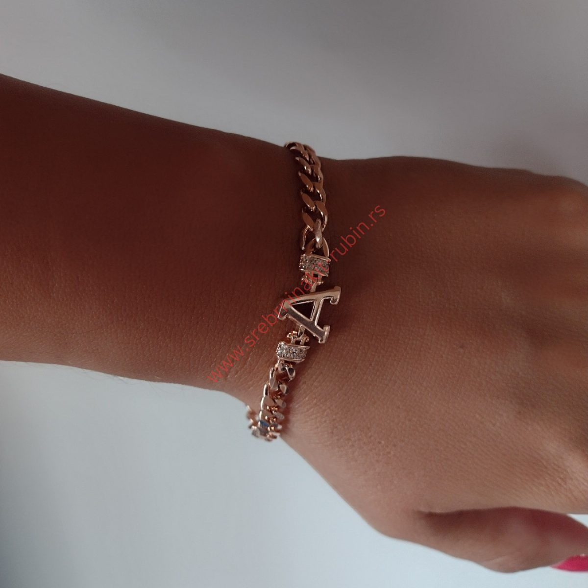 Narukvica pancir slovo A sa cirkonima - 0506 - Slika 2
