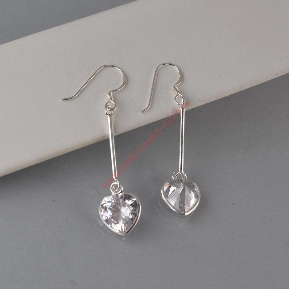Minđuše srce viseće sa kristalom - 0828 - Slika 5