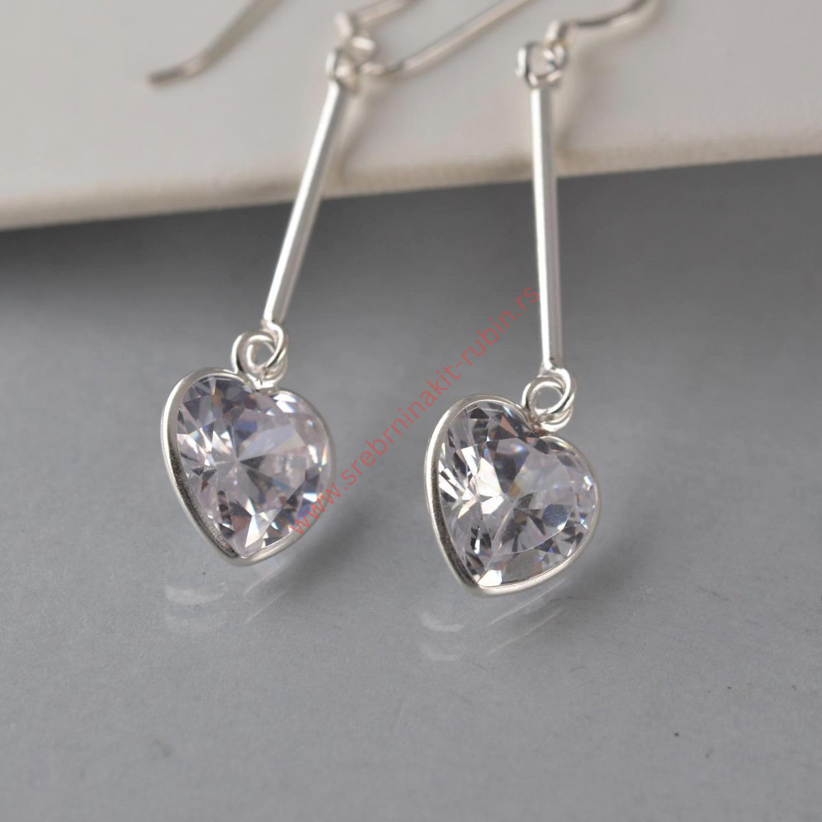 Minđuše srce viseće sa kristalom - 0828 - Slika 4