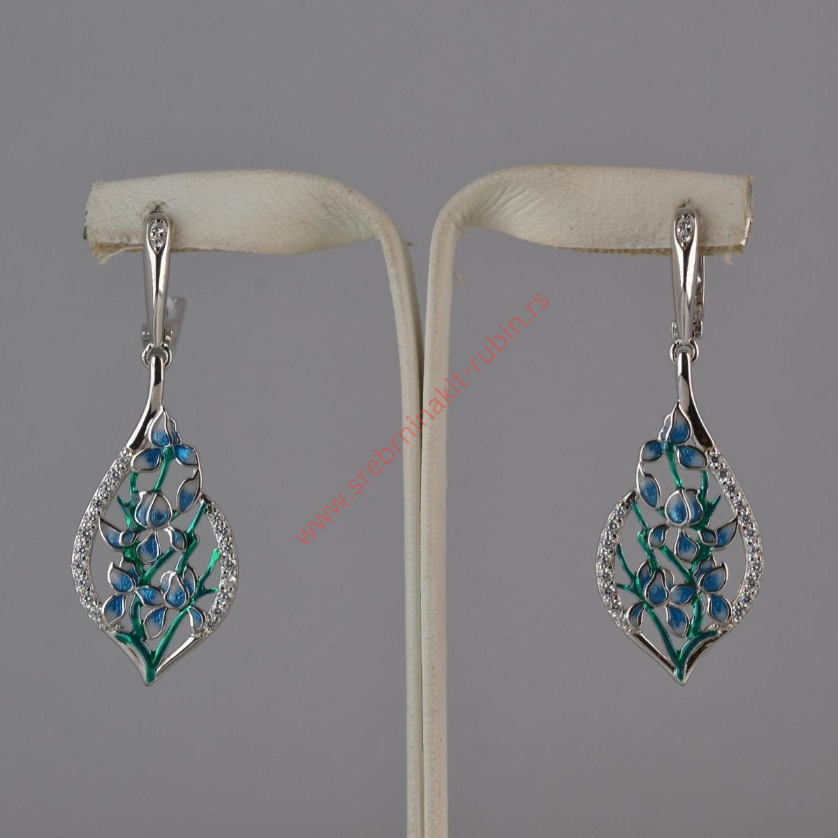 Minđuše cvet sa emajlom i cirkonima - 0195 - Slika 2