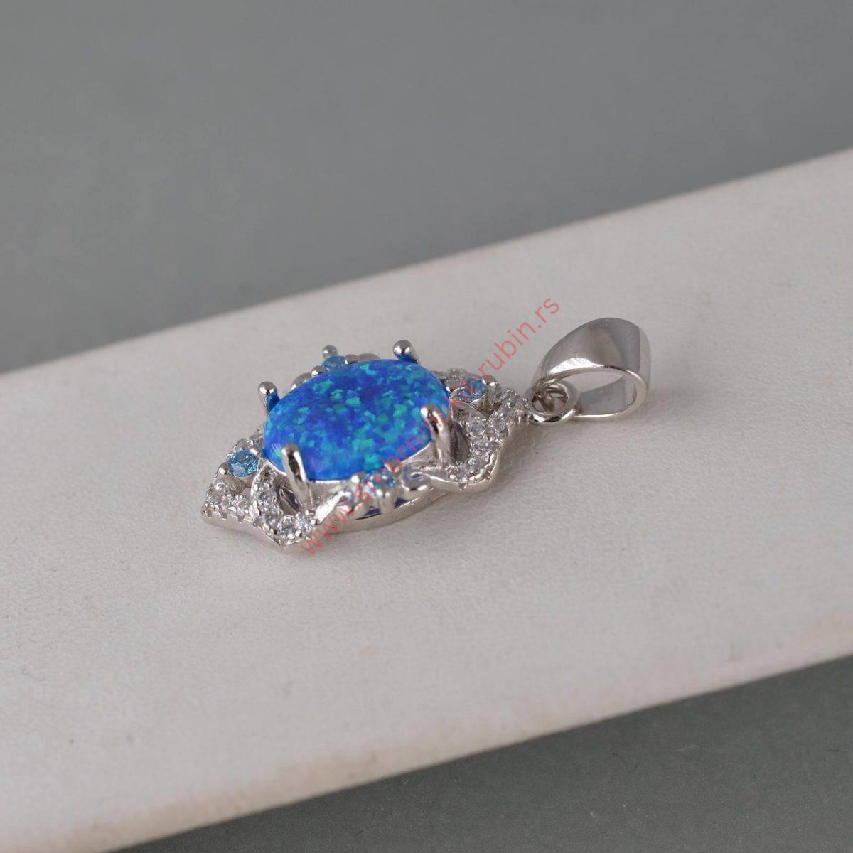 Privezak plavi opal sa cirkonima - 0901 - Slika 2