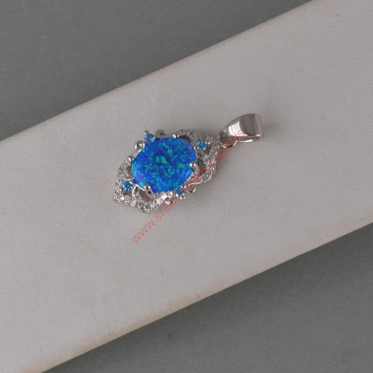 Privezak plavi opal sa cirkonima - 0901 - Slika 3