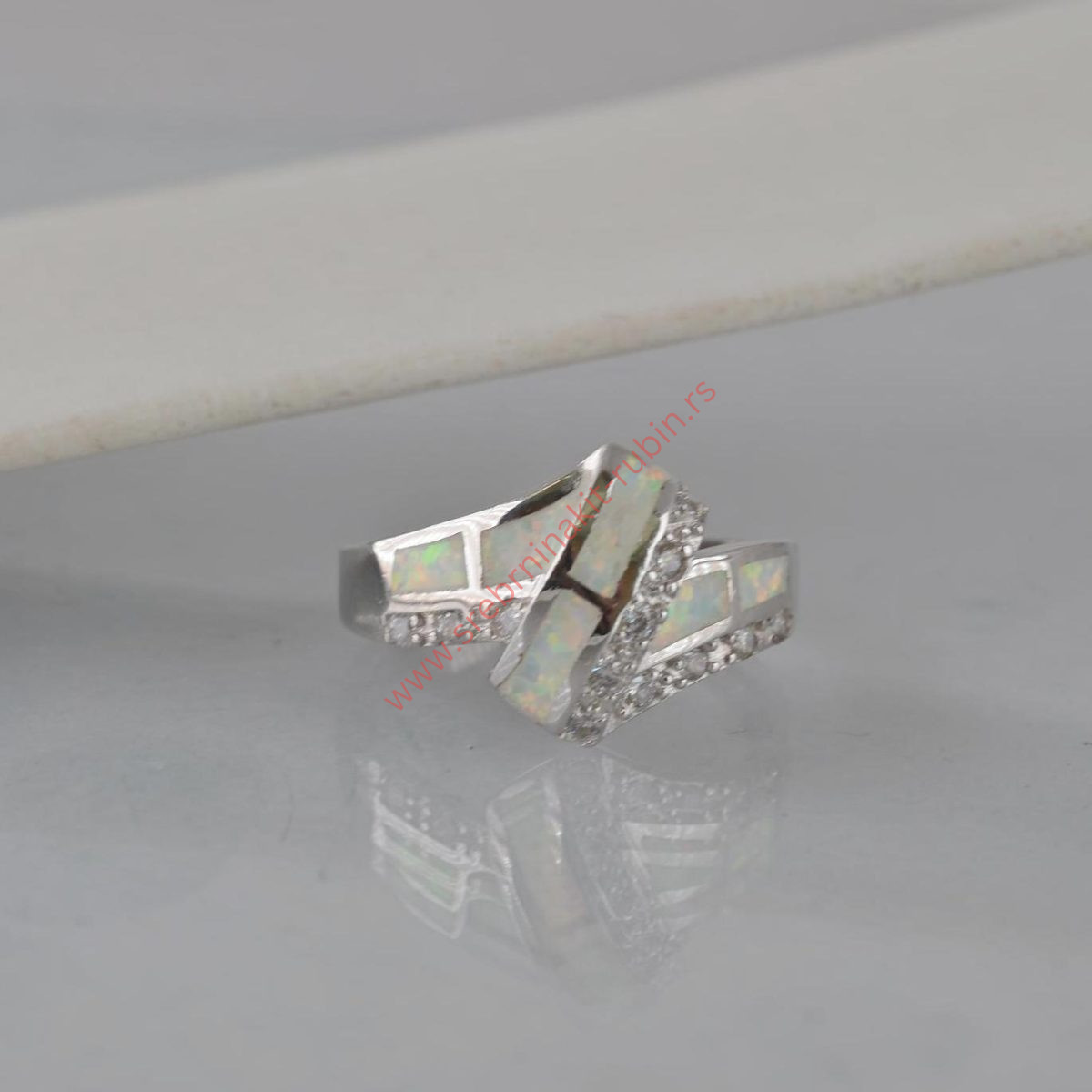 Prsten beli opal sa cirkonima - 0929 - Slika 3