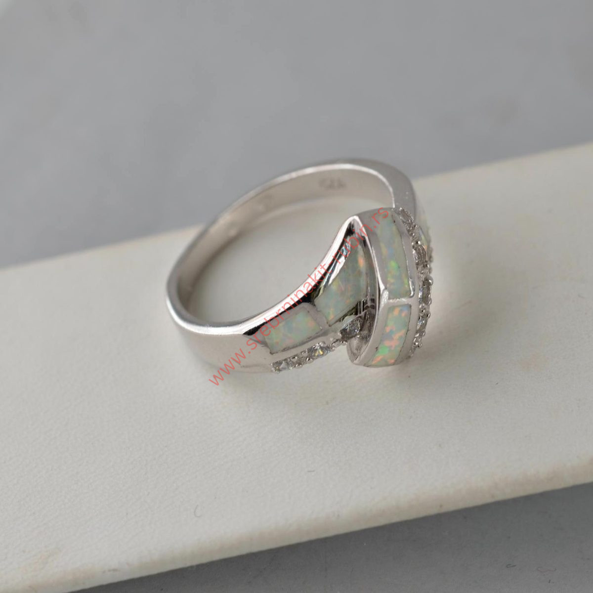 Prsten beli opal sa cirkonima - 0929 - Slika 5