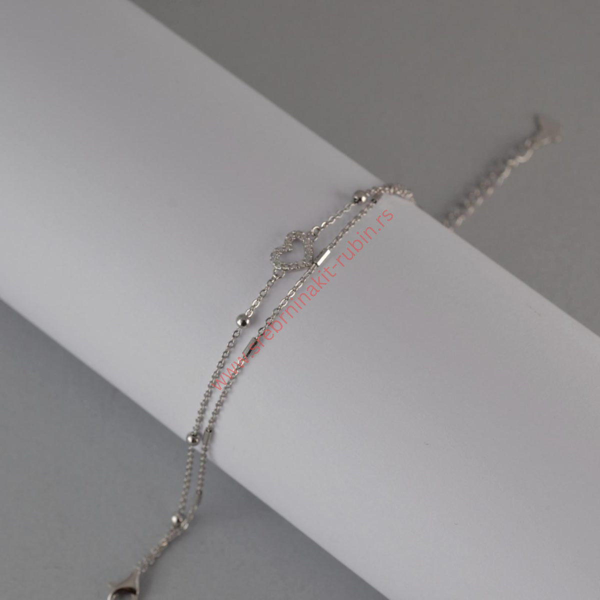 Narukvica dvostruka srce sa cirkonima i kuglice - 1120 - Slika 4