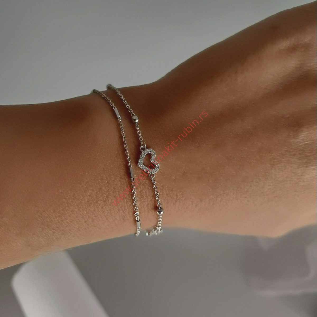 Narukvica dvostruka srce sa cirkonima i kuglice - 1120 - Slika 3
