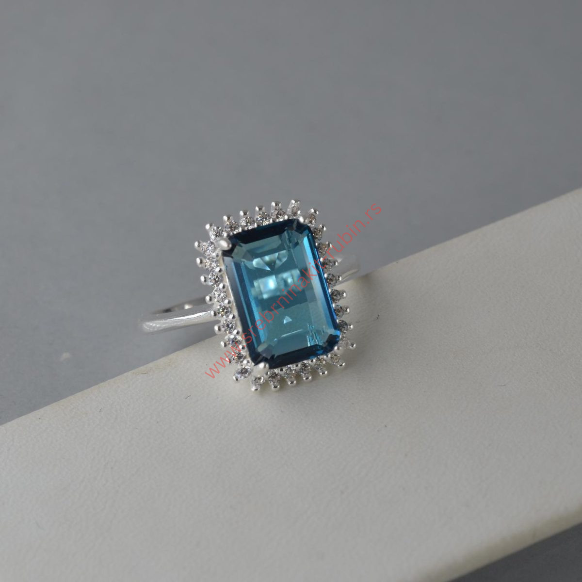 Prsten plavi topaz sa cirkonima  - 0978 - Slika 3